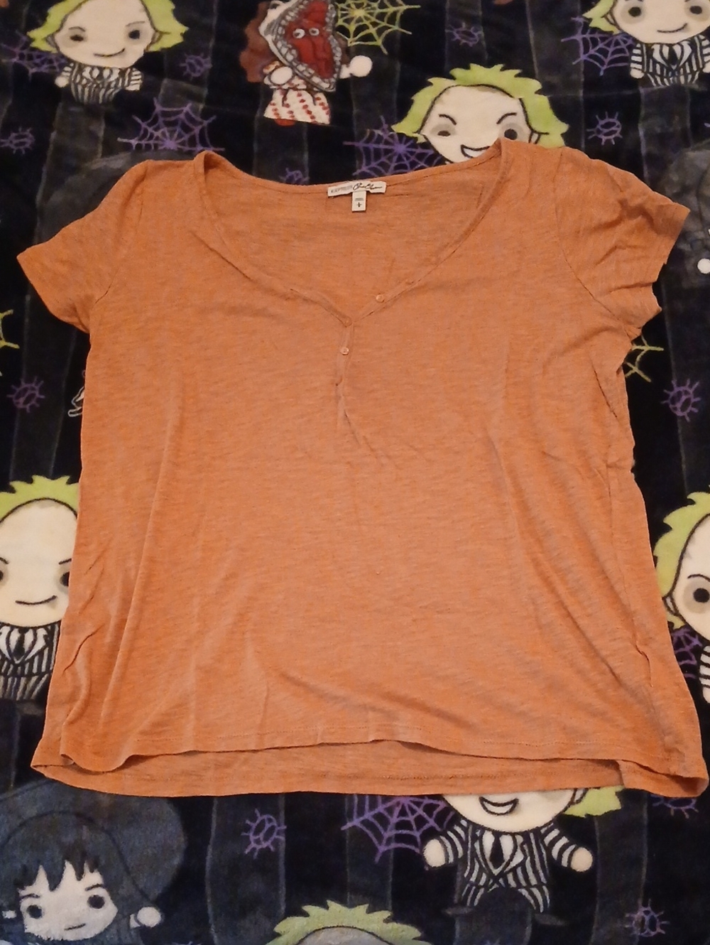 Express Rust Orange Short Sleeve Henley Tee